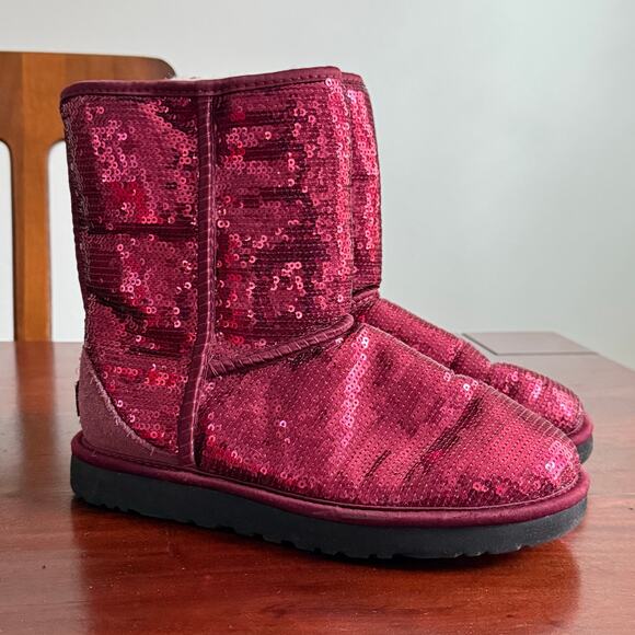 UGG Sequin hot pink classic short boots size US 7 womens 38 UK - Picture 2 of 7